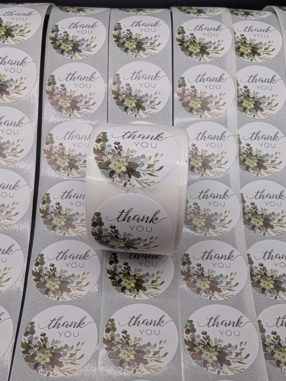500 Thank You Sticker Labels 1 Roll Neutral Floral Eucalyptus Shipping Supplies